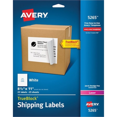 AVERY Label, Lsr, Sheet, 8.5X11, 25 25PK AVE5265